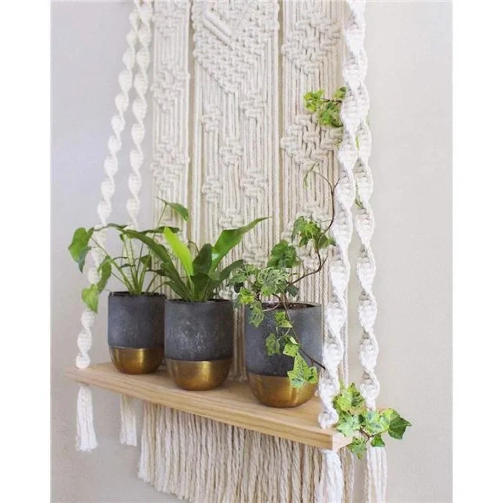 Macrame Wall Hanging Shelf Boho Rope Plant Pot Basket Holder Plant Hanger Indoor